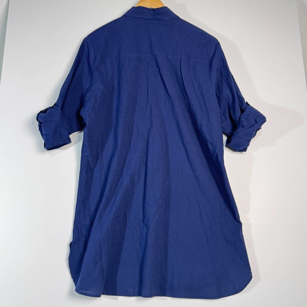NWT Tommy Bahama Womens XL Blue Crinkle Cotton Boyfriend Shirt Tunic Roll Tab - Picture 3 of 9